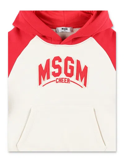 Msgm Ivory Sweatshirt For Boy With Logo In Cream/red