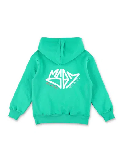 Msgm Logo Back Hoodie In Green