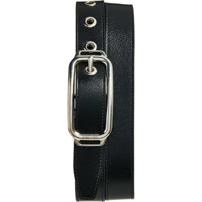 Tom Ford Stadium Goatskin Leather Belt In Black
