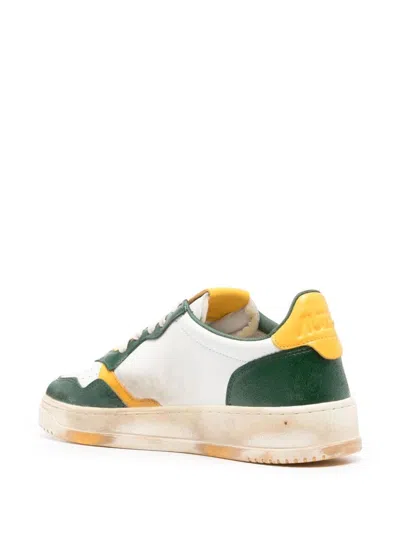 Shop Autry Medalist Low Super Vintage Green And Yellow White Leather Sneakers In Multicolor