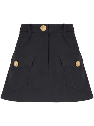 Shop Balmain Buttoned Wool Mini Skirt In Black