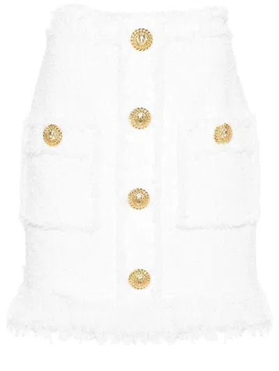 Balmain Eyelash Crop Top With Logoed Buttons In White