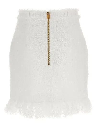 Balmain Eyelash Crop Top With Logoed Buttons In White