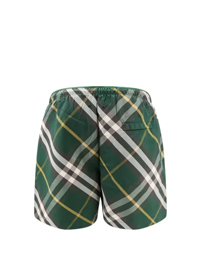 Burberry Green Check Print Swim Shorts In Ivyipcheck