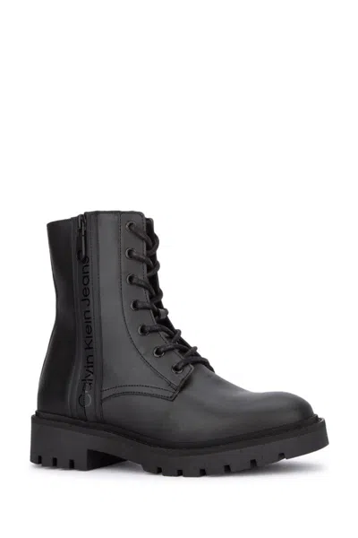 Calvin Klein Chic Black Ankle Boot With Laces And Zip Detail In Tripleblack