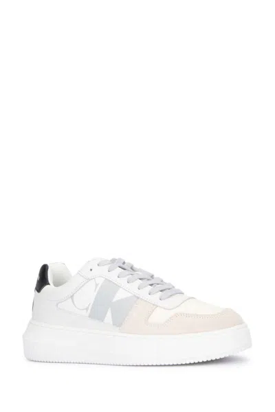 Calvin Klein Panel Contrast Low-top Rubber Sole Sneakers In Brightwhiteblackcreamywhite