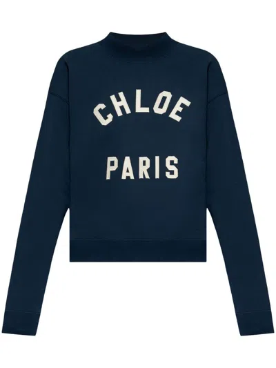 Shop Chloé " Paris" Cotton Pullover Clothing In Blue