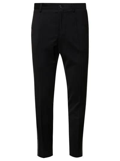 Dolce & Gabbana Slim Fit Cotton Trousers With Back Pockets In Black