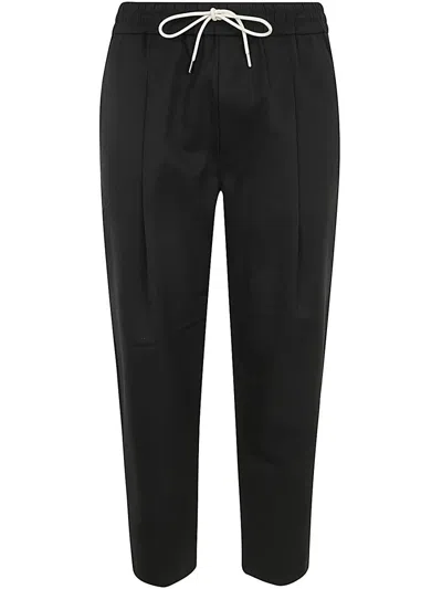 Drôle De Monsieur Black Carrot Pants With Drawstring In Wool Blend Man In Black