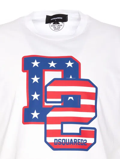 Dsquared2 Crew Neck Graphic Print Cotton Jersey Texture In White