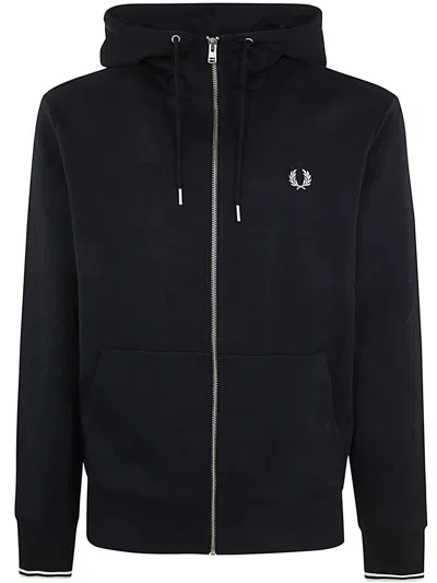 Shop Fred Perry Hooded Zipper Through Sweatshirt Clothing In Blue