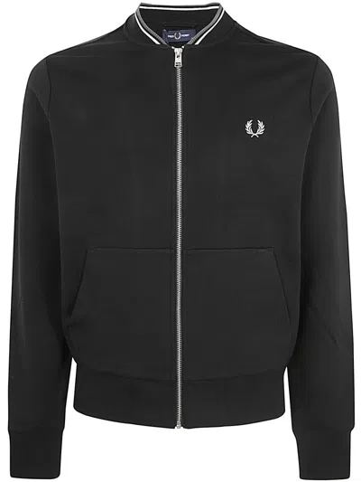 Fred Perry Zip Through Sweatshirt In Black