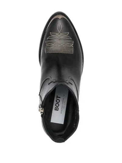 Golden Goose Young Ankle Boots In Leather With Cowboy-style Decoration In Black