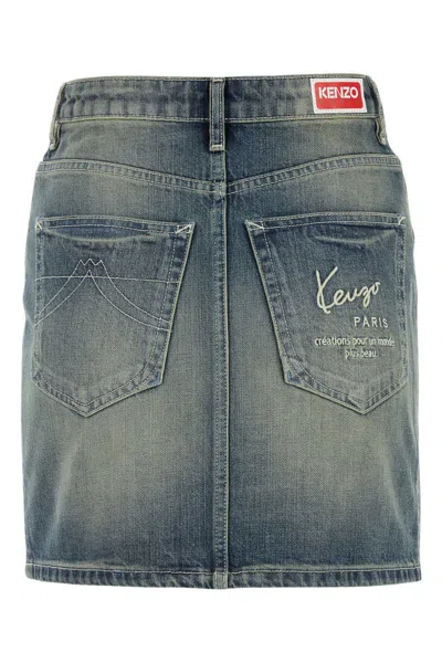 Kenzo Japanese Denim Mini Skirt In Blue
