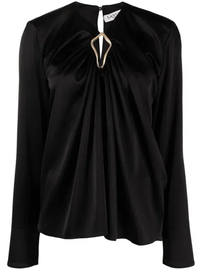 Lanvin Draped Long-sleeved Blouse In Black