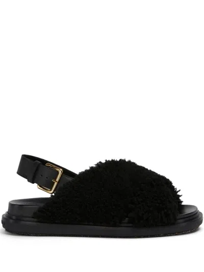 Marni Shearling Fussbett Slingback Sandals In Black