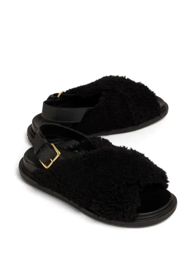 Marni Shearling Fussbett Slingback Sandals In Black