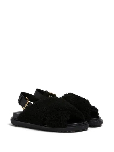 Marni Shearling Fussbett Slingback Sandals In Black