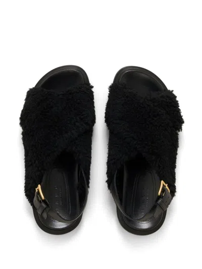Marni Shearling Fussbett Slingback Sandals In Black