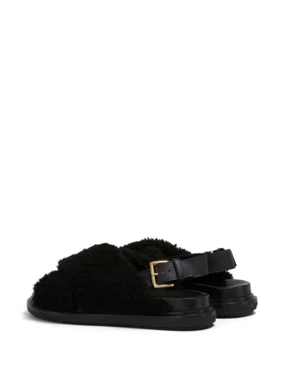 Marni Shearling Fussbett Slingback Sandals In Black