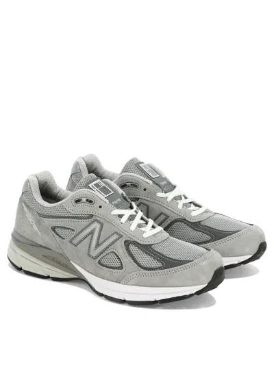 Shop New Balance '990' Grey Low Top Sneakers With Logo Detail In Leather And Suede Man