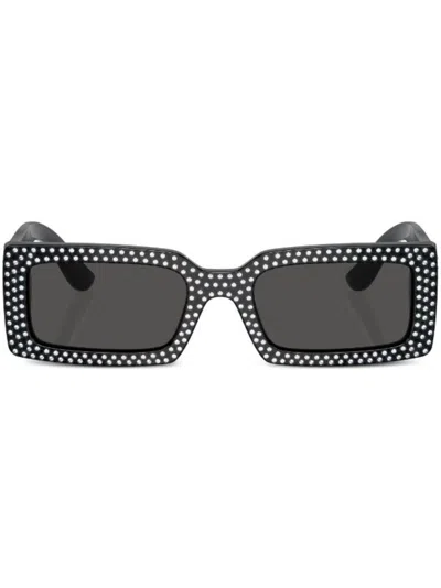 Dolce & Gabbana Crystal-embellished Rectangle-frame Sunglasses In Black