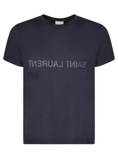 Saint Laurent Reverse Logo T-shirt In Blue