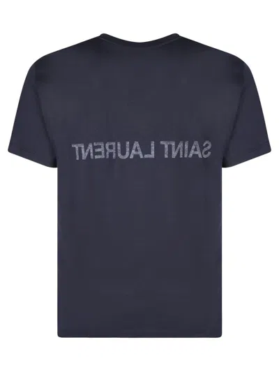 Saint Laurent Reverse Logo T-shirt In Blue