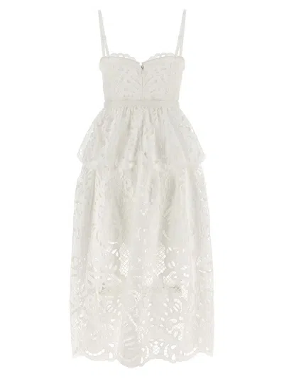 Shop Self-portrait 'white Cotton Lace Tiered Midi' Dress