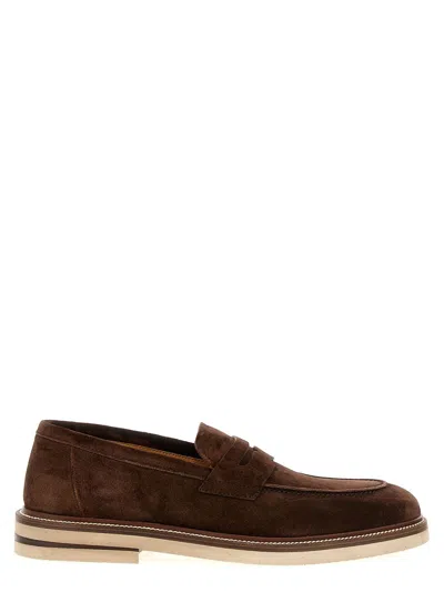 Shop Brunello Cucinelli Suede Penny Loafers In Brown