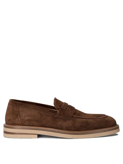 Shop Brunello Cucinelli Suede Penny Loafers In Brown