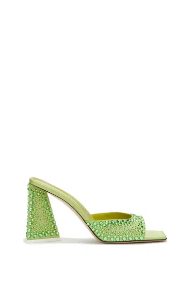 Attico Rhinestone-covered Block Heel Mules In Green