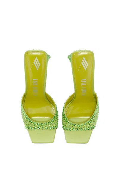 Attico Rhinestone-covered Block Heel Mules In Green