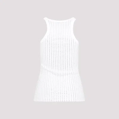 Attico White Tank Top With White Rhinestone In White