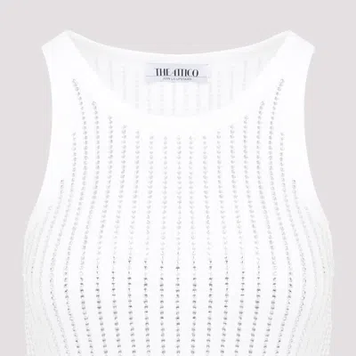 Attico White Tank Top With White Rhinestone In White