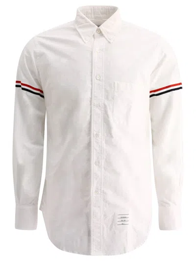 Thom Browne Long-sleeve Cotton Shirt With Striped Sleeve Accents In White