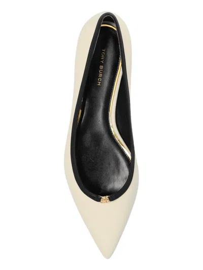 Tory Burch Double T Pointed-toe Flats In Beige