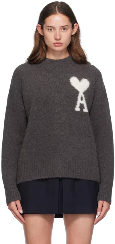 Shop Ami Alexandre Mattiussi Gray Ami De Cœur Sweater In Dark Grey/061