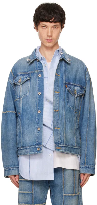 Shop Doublet Blue Frankenstein Cutting Denim Jacket In Indigo