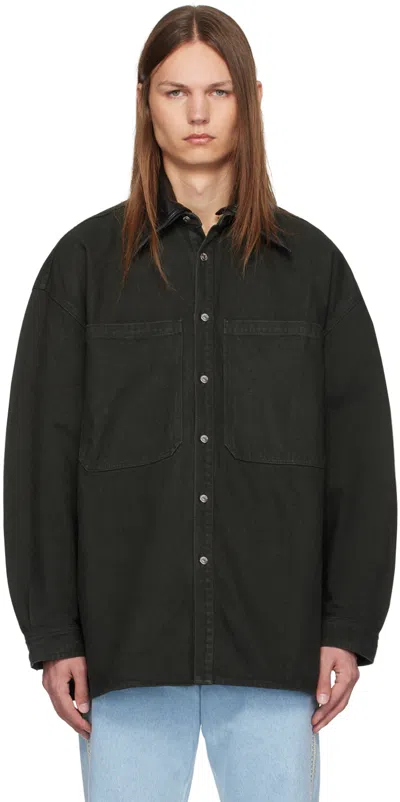 Shop Nanushka Black Beaux Denim Shirt In Anthracite/black