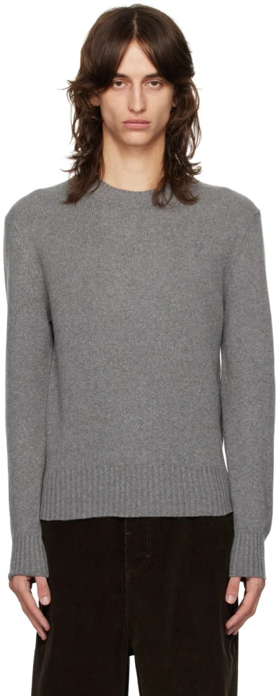 Shop Ami Alexandre Mattiussi Gray Cashmere Ami De Cœur Sweater In Light Grey/052