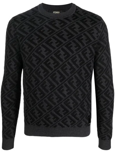 Fendi Ff Monogram-pattern Jumper In Grey
