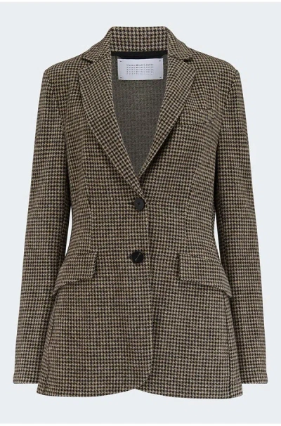 Harris Wharf London Hacking Jacket In Beige Houndstooth In Brown&#47;beige