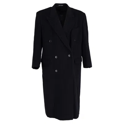 Giorgio Armani Double-breasted Overcoat In Navy Blue Wool In Blue
