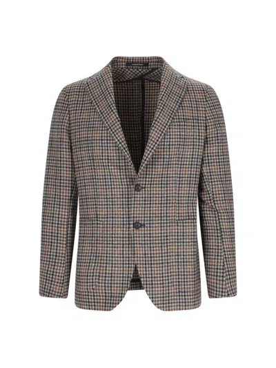 Tagliatore Checkered Front Pockets Long Sleeves Blazer In Beige