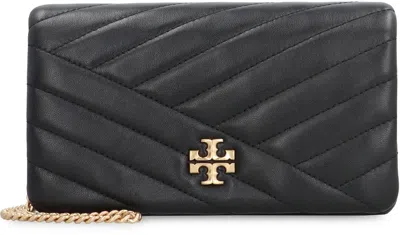 Shop Tory Burch Kira Leather Wallet On Chain In Black