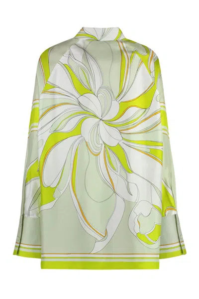 Shop Tory Burch Printed Silk Shirt In Green