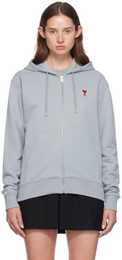 Shop Ami Alexandre Mattiussi Blue Ami De Cœur Hoodie In Clay Blue/4012