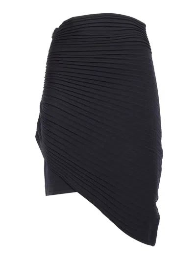 Philosophy Di Lorenzo Serafini Black Asymmetric Miniskirt In Pleated Fabric Woman In Black