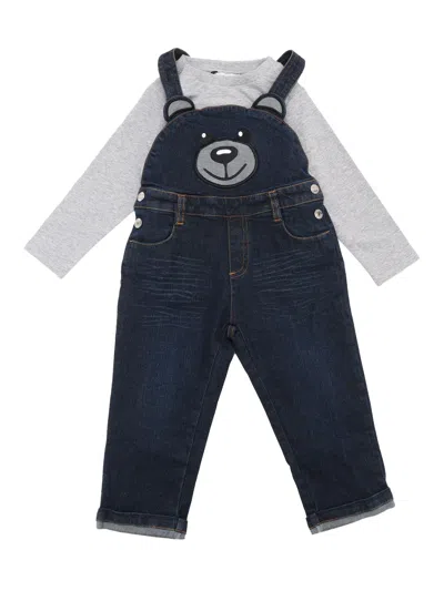 Shop Moschino Kid Shirt + Dungarees In Gray